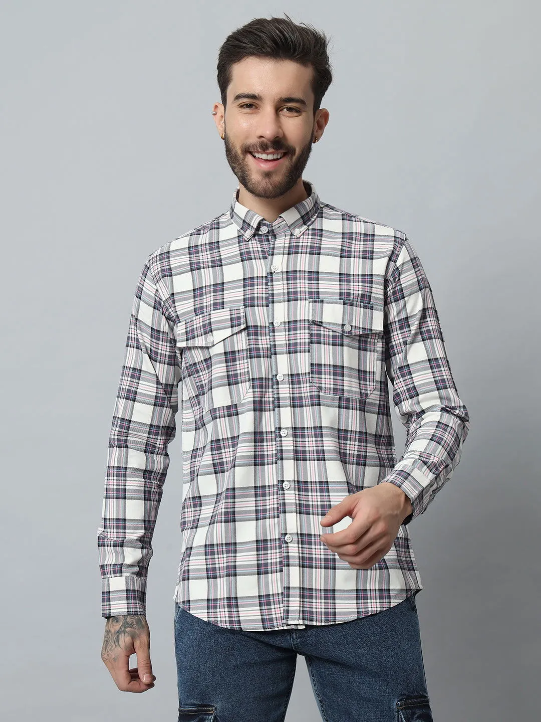 BLUE-WHITE CHECK TWILL SHIRT