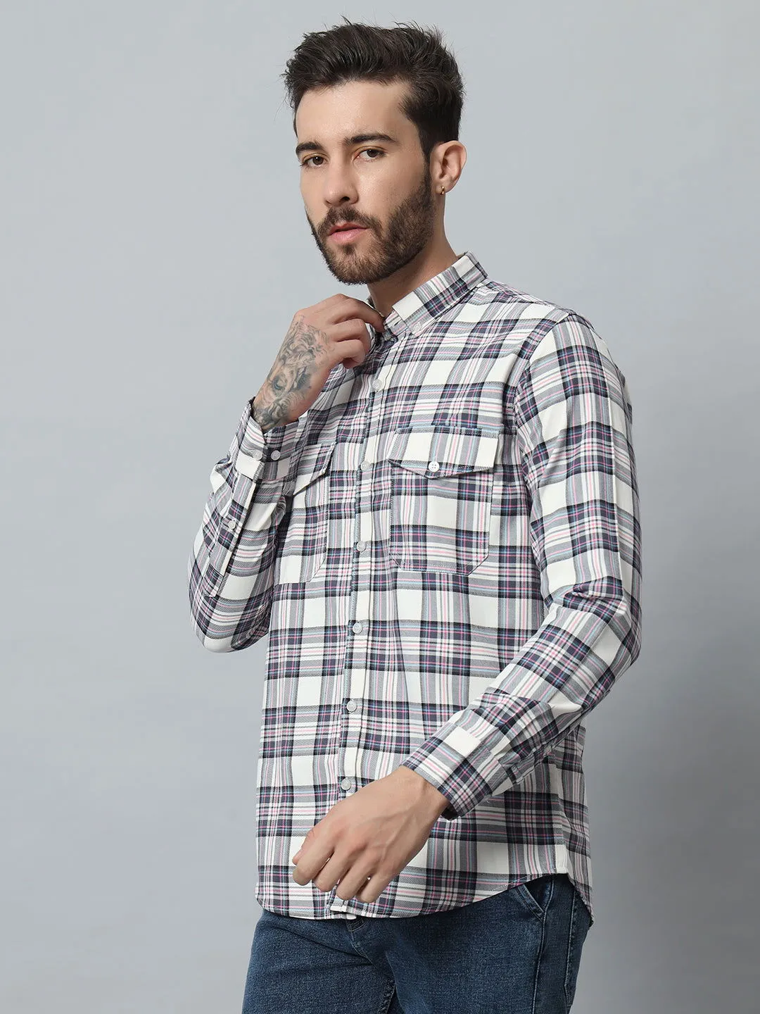 BLUE-WHITE CHECK TWILL SHIRT