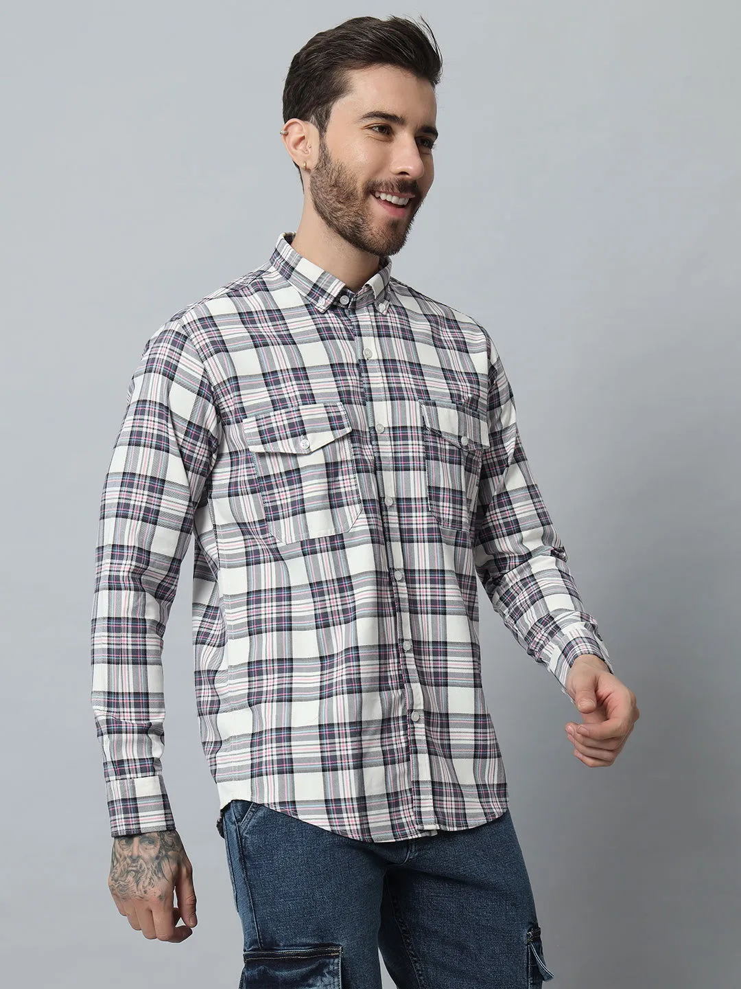 BLUE-WHITE CHECK TWILL SHIRT