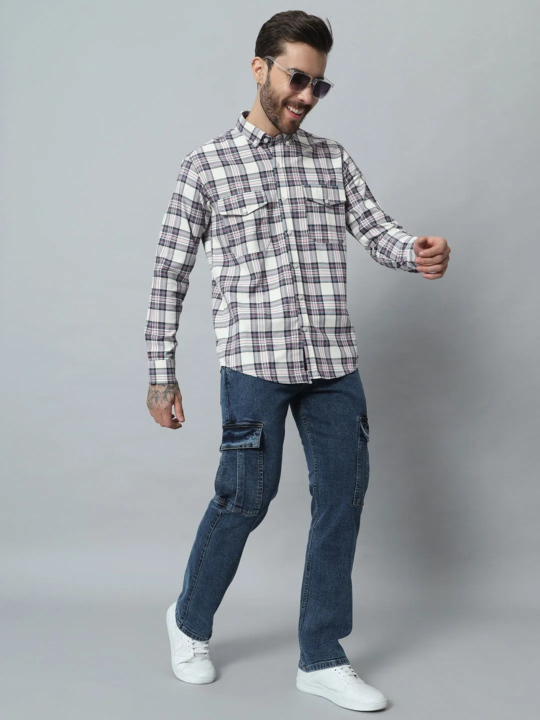 BLUE-WHITE CHECK TWILL SHIRT