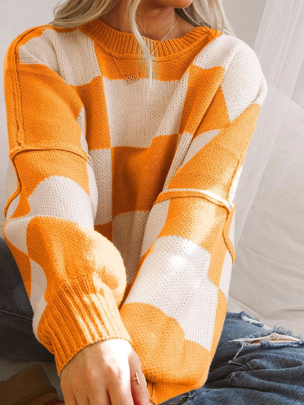 Boho Chic Checkered Knit Top