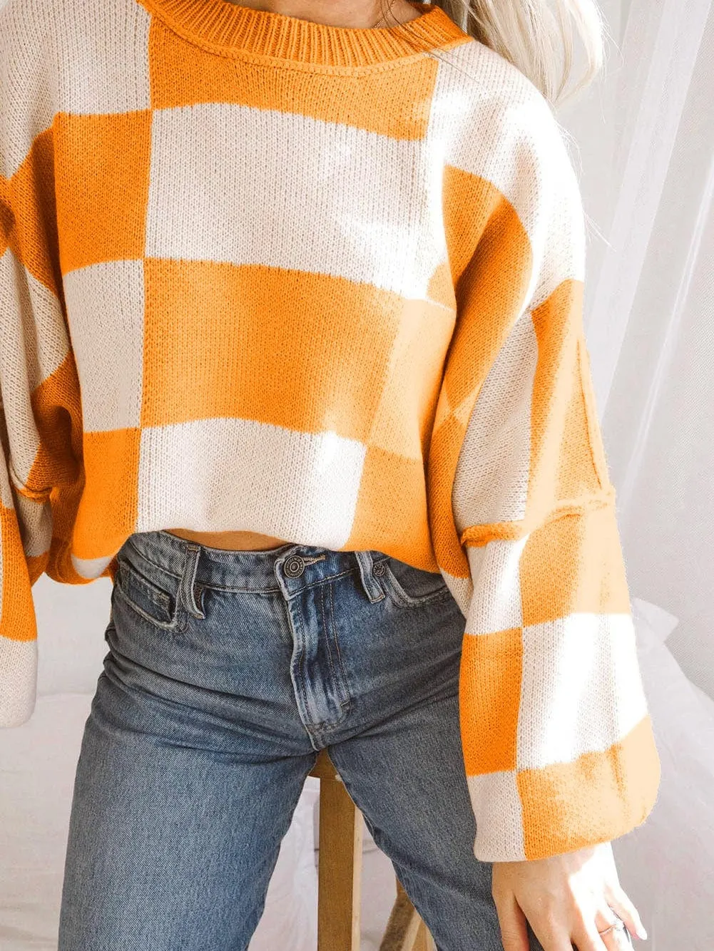Boho Chic Checkered Knit Top