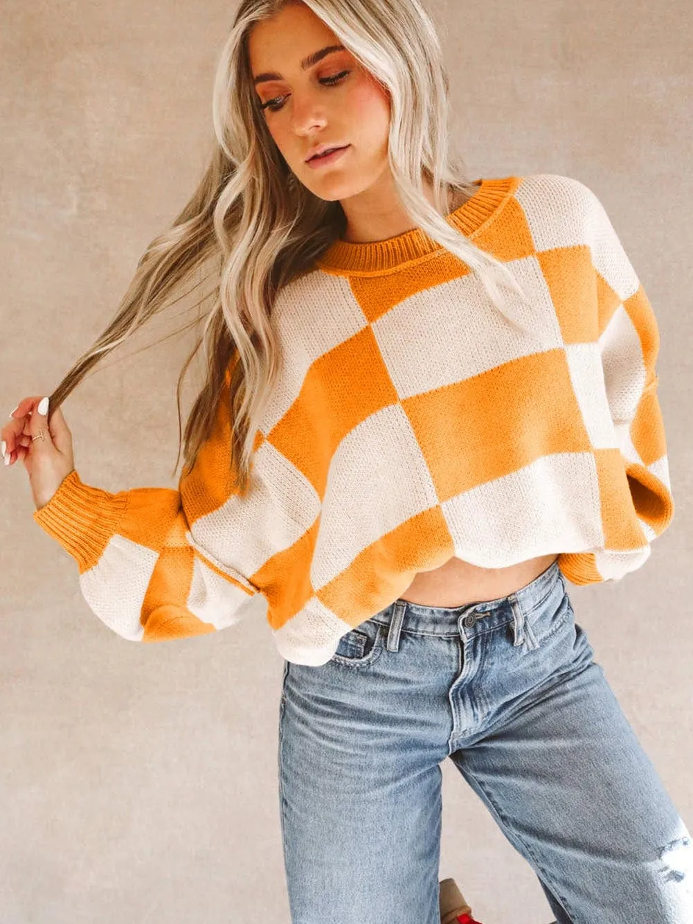 Boho Chic Checkered Knit Top