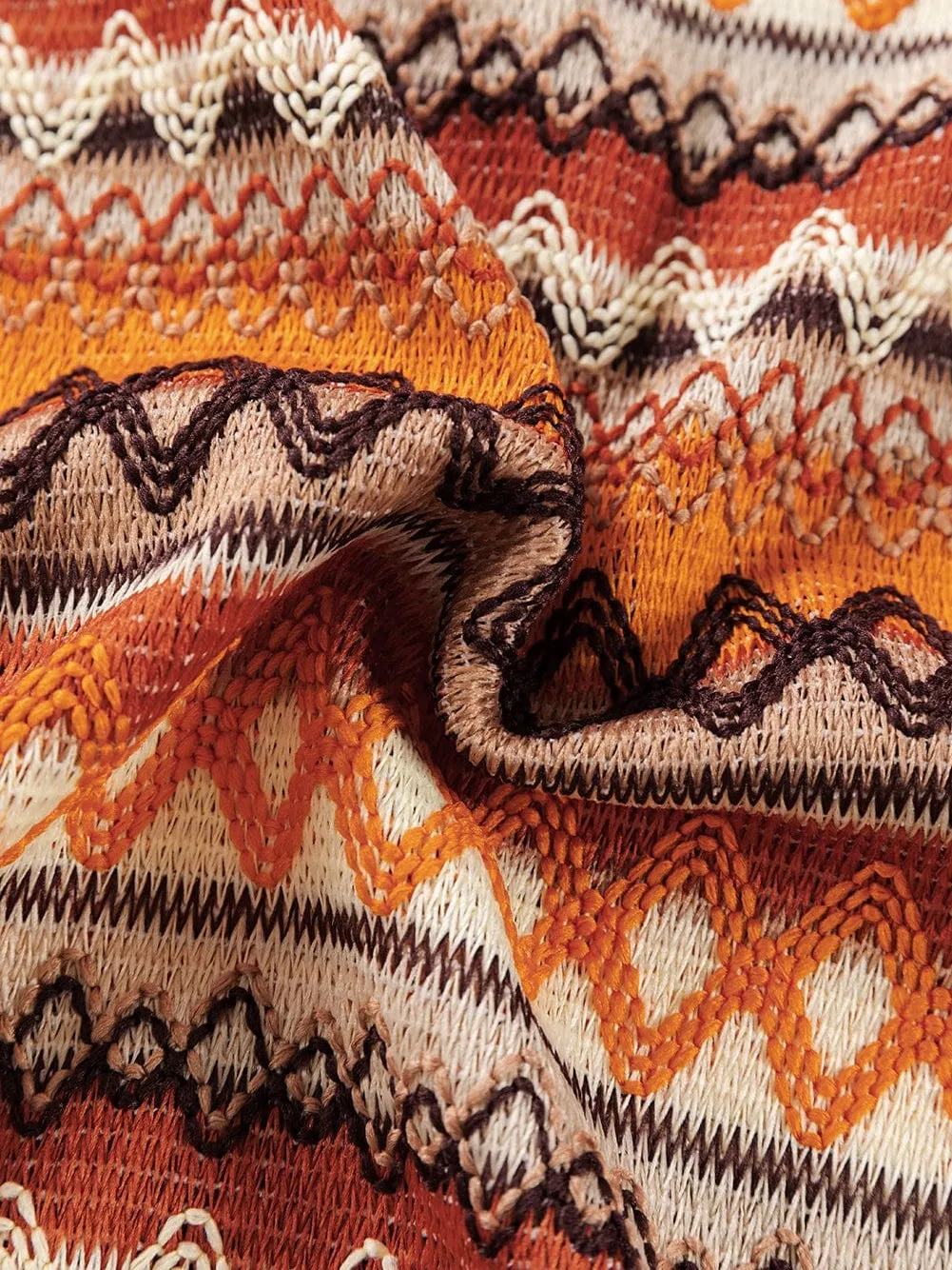 Boho Orange Geometric Jacquard Tank Top for Summer Adventures