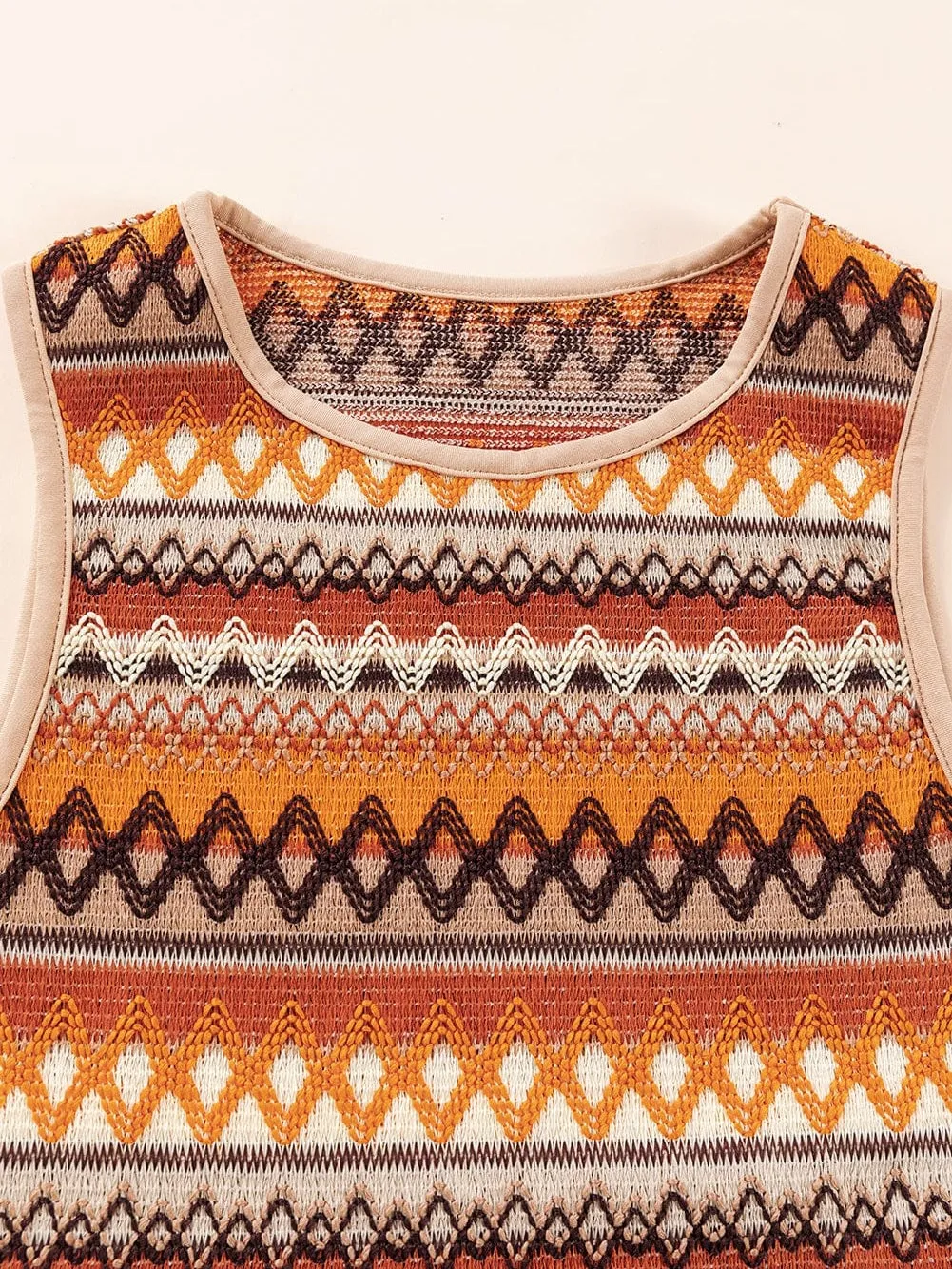Boho Orange Geometric Jacquard Tank Top for Summer Adventures