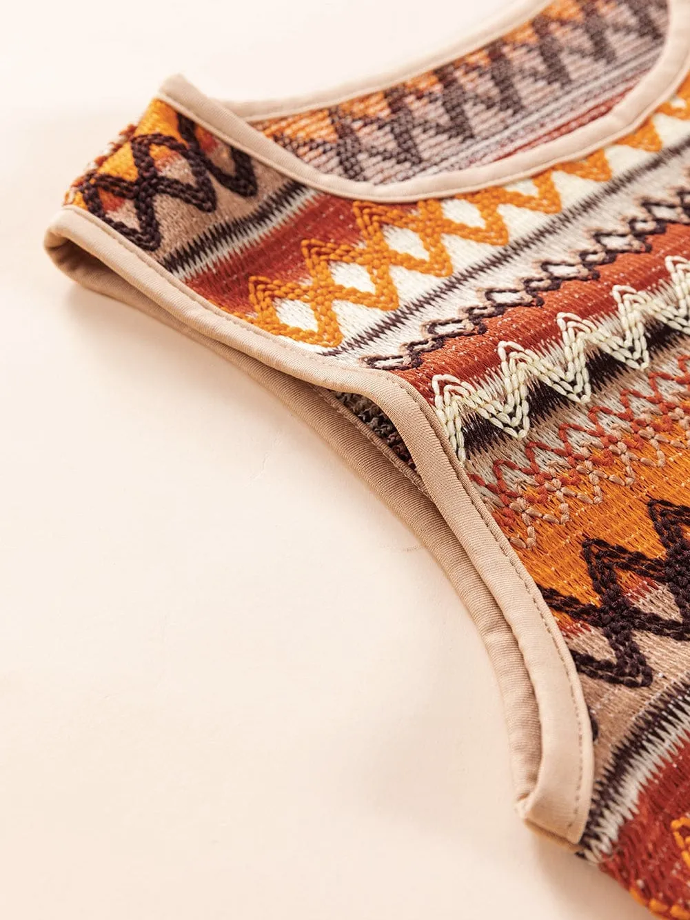Boho Orange Geometric Jacquard Tank Top for Summer Adventures