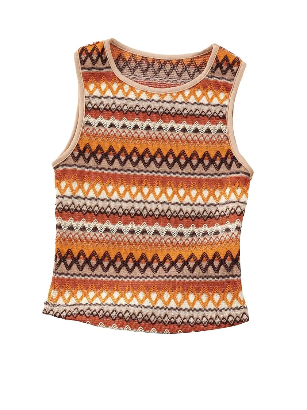 Boho Orange Geometric Jacquard Tank Top for Summer Adventures