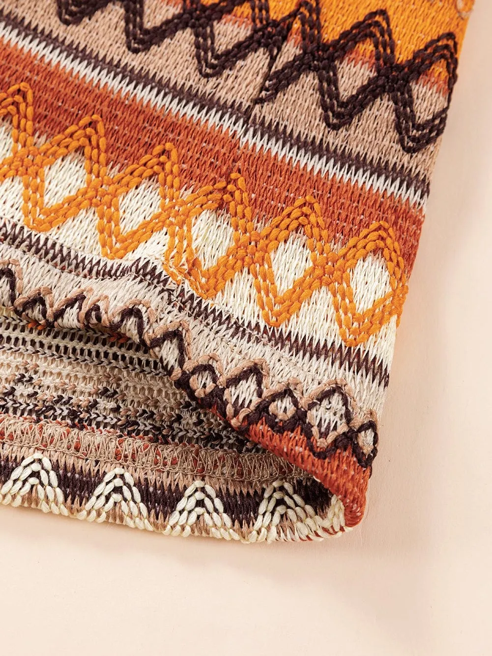 Boho Orange Geometric Jacquard Tank Top for Summer Adventures