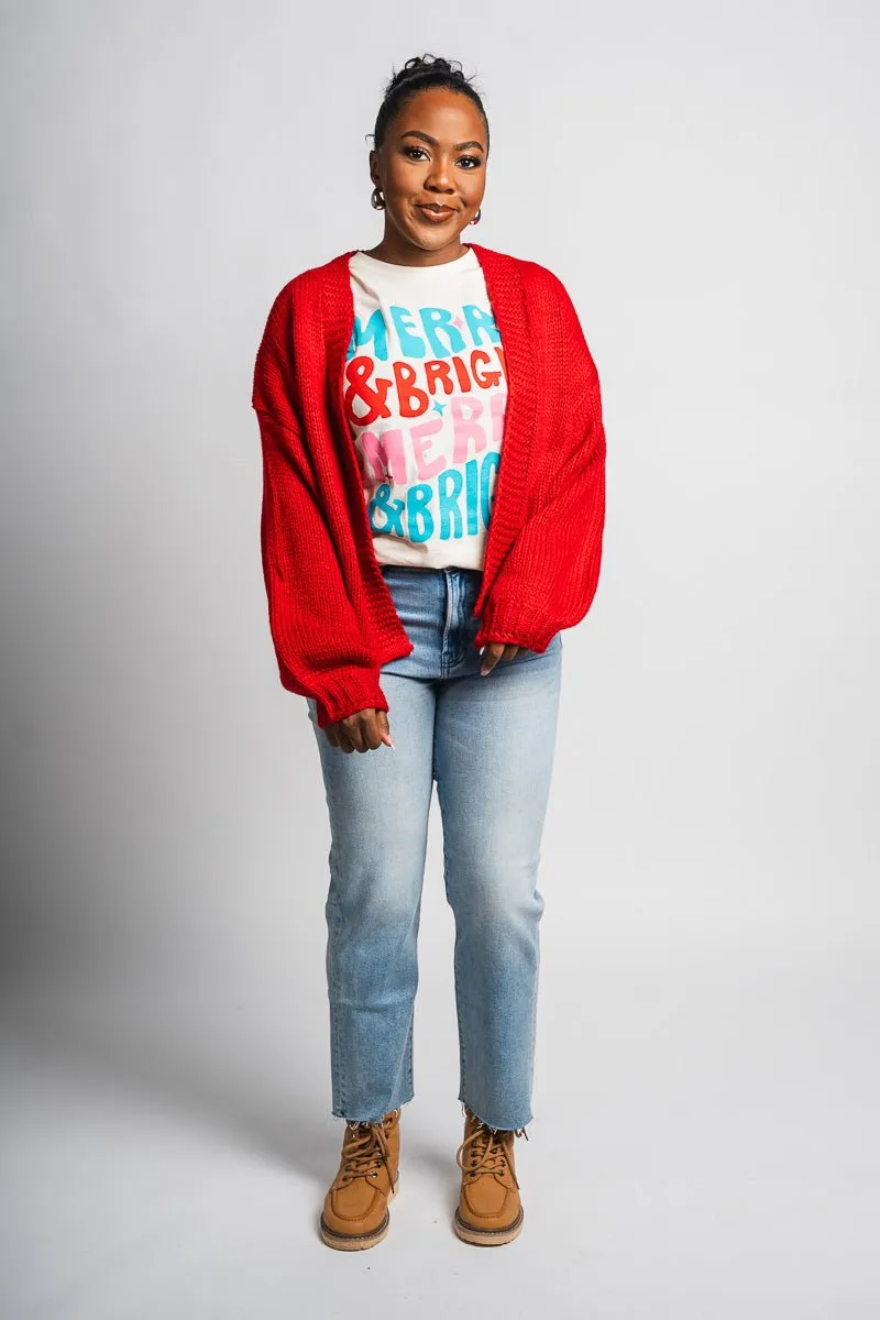 Boxy knit cardigan red
