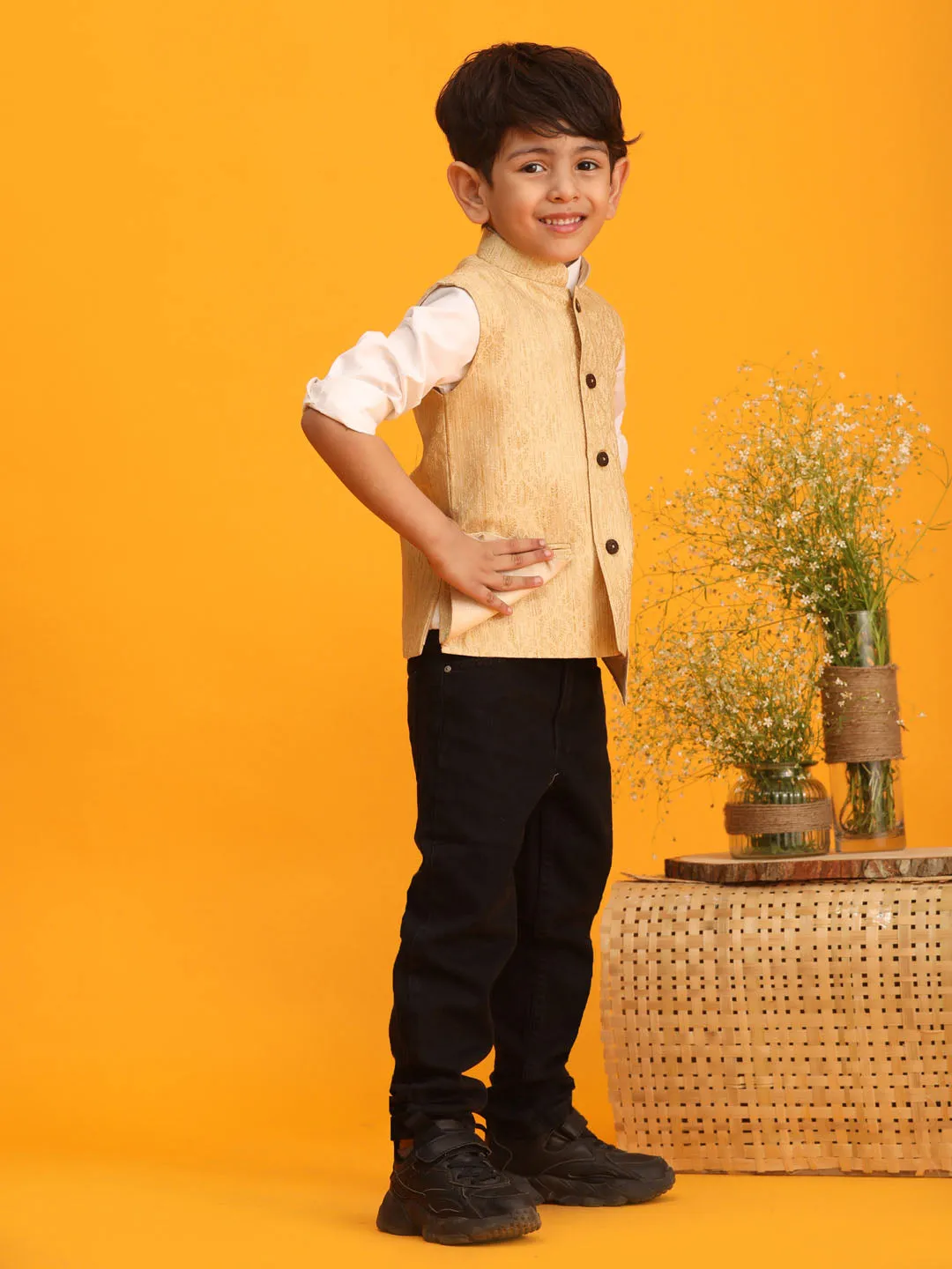 Boy's Gold Nehru Jacket - Vastramay Boys