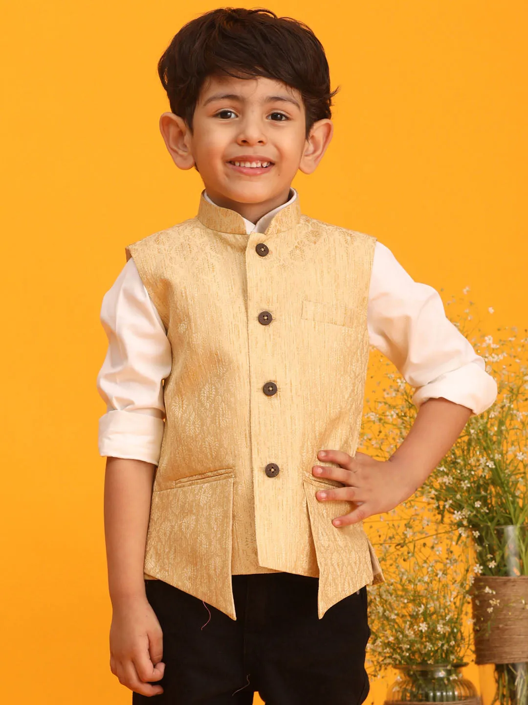 Boy's Gold Nehru Jacket - Vastramay Boys