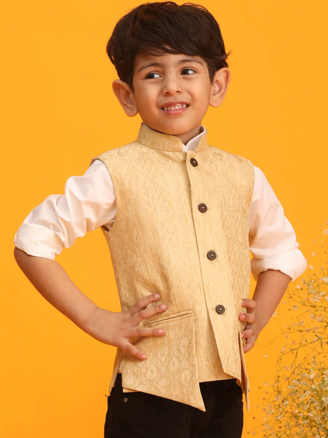 Boy's Gold Nehru Jacket - Vastramay Boys