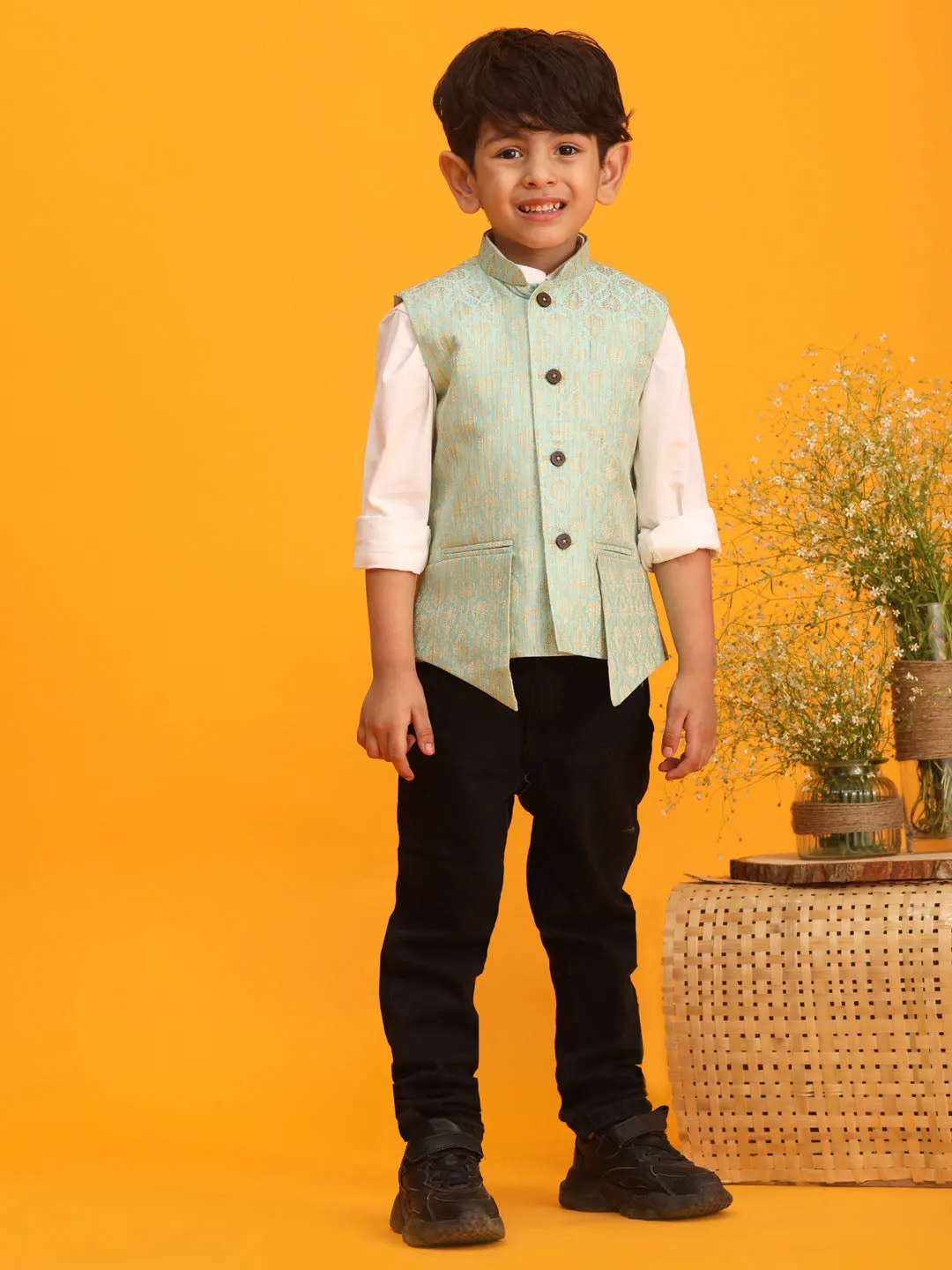 Boy's Green Nehru Jacket - Vastramay Boys