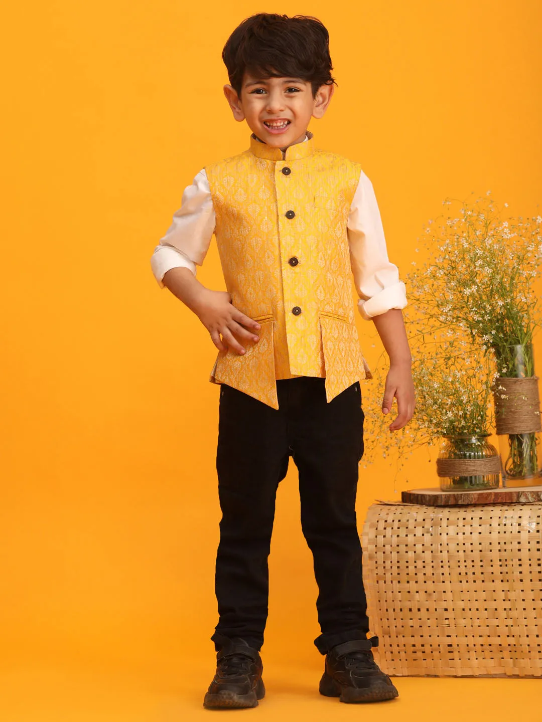Boy's Yellow Nehru Jacket - Vastramay Boys