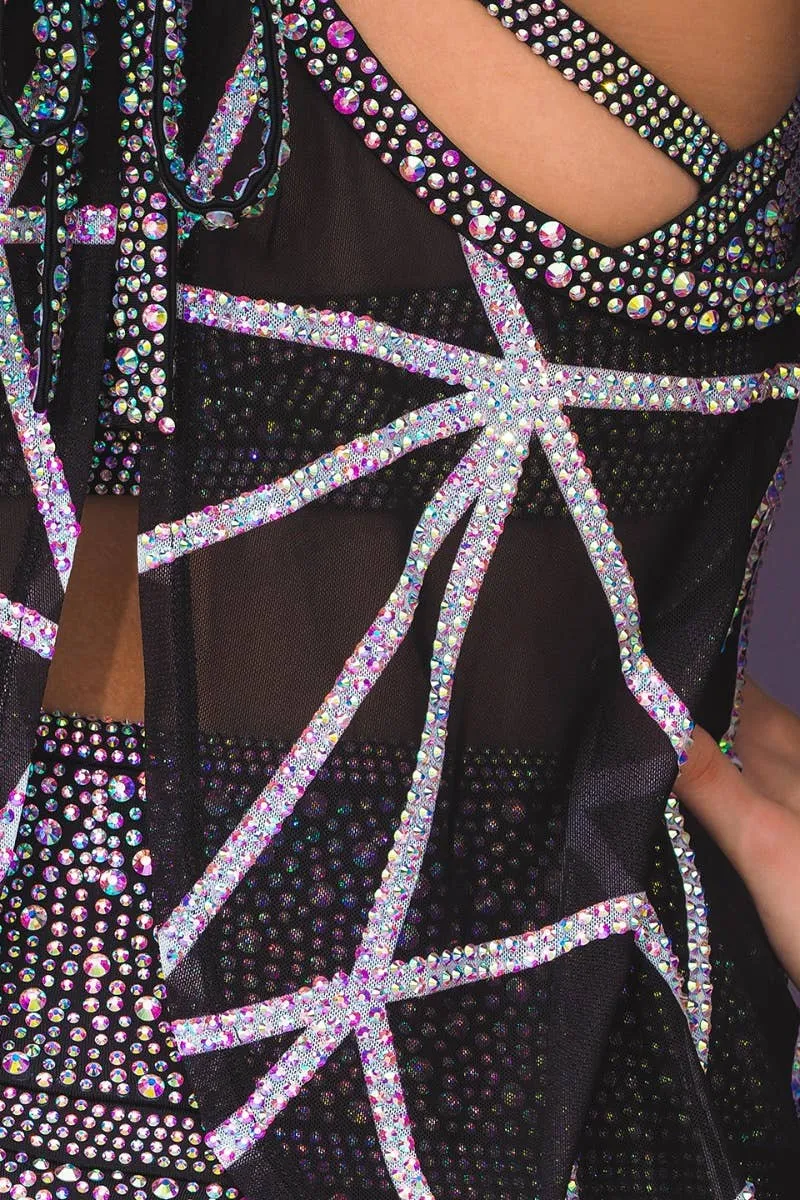 Brinley Mesh Tank with Bow with Black and Opalescent Crystal Couture