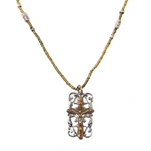 Bronze Cross Necklace with Vintage African Brass