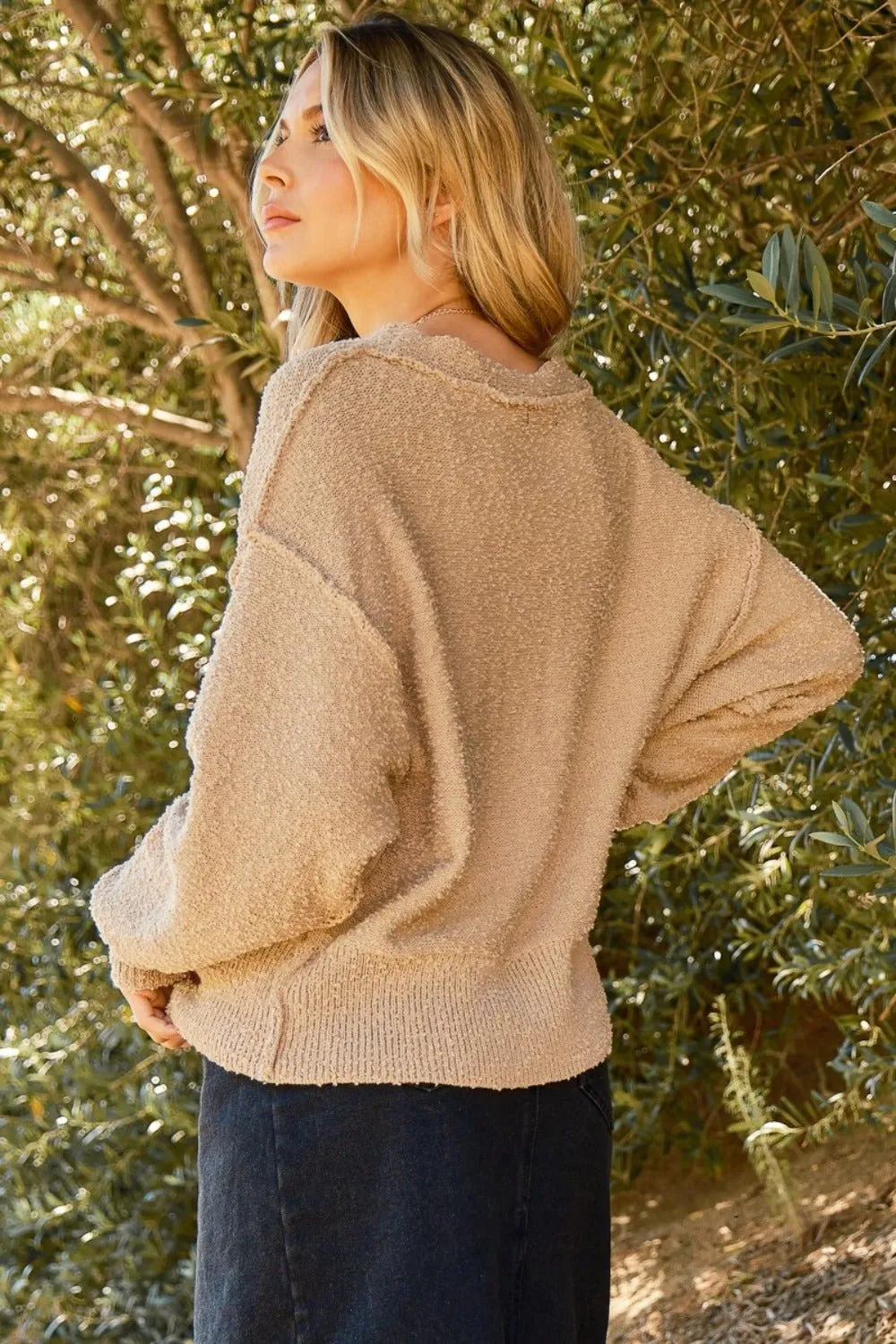 Button Down Popcorn Knit Cardigan in Taupe