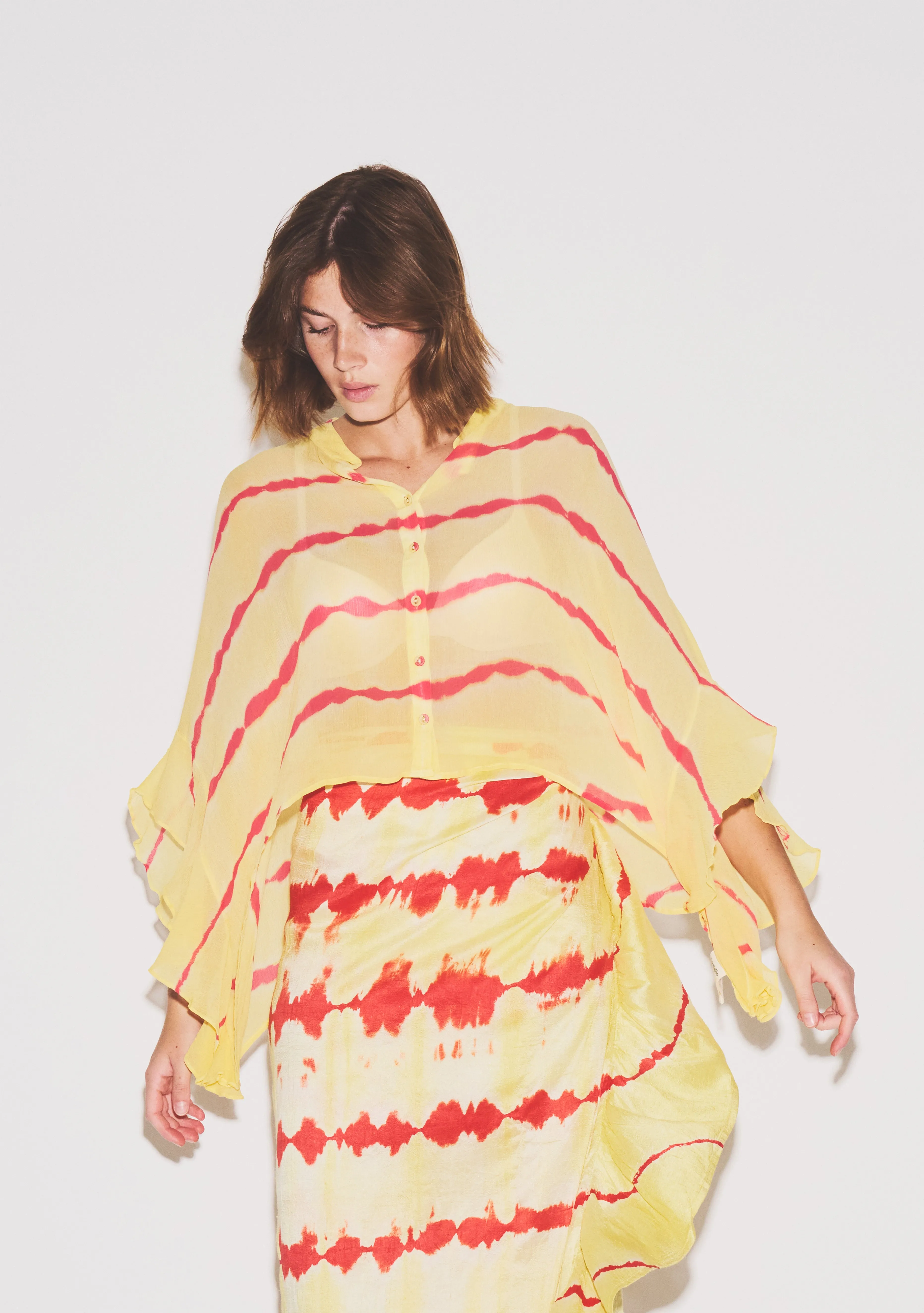 Button Front Scarf Top | Crinkle Viscose