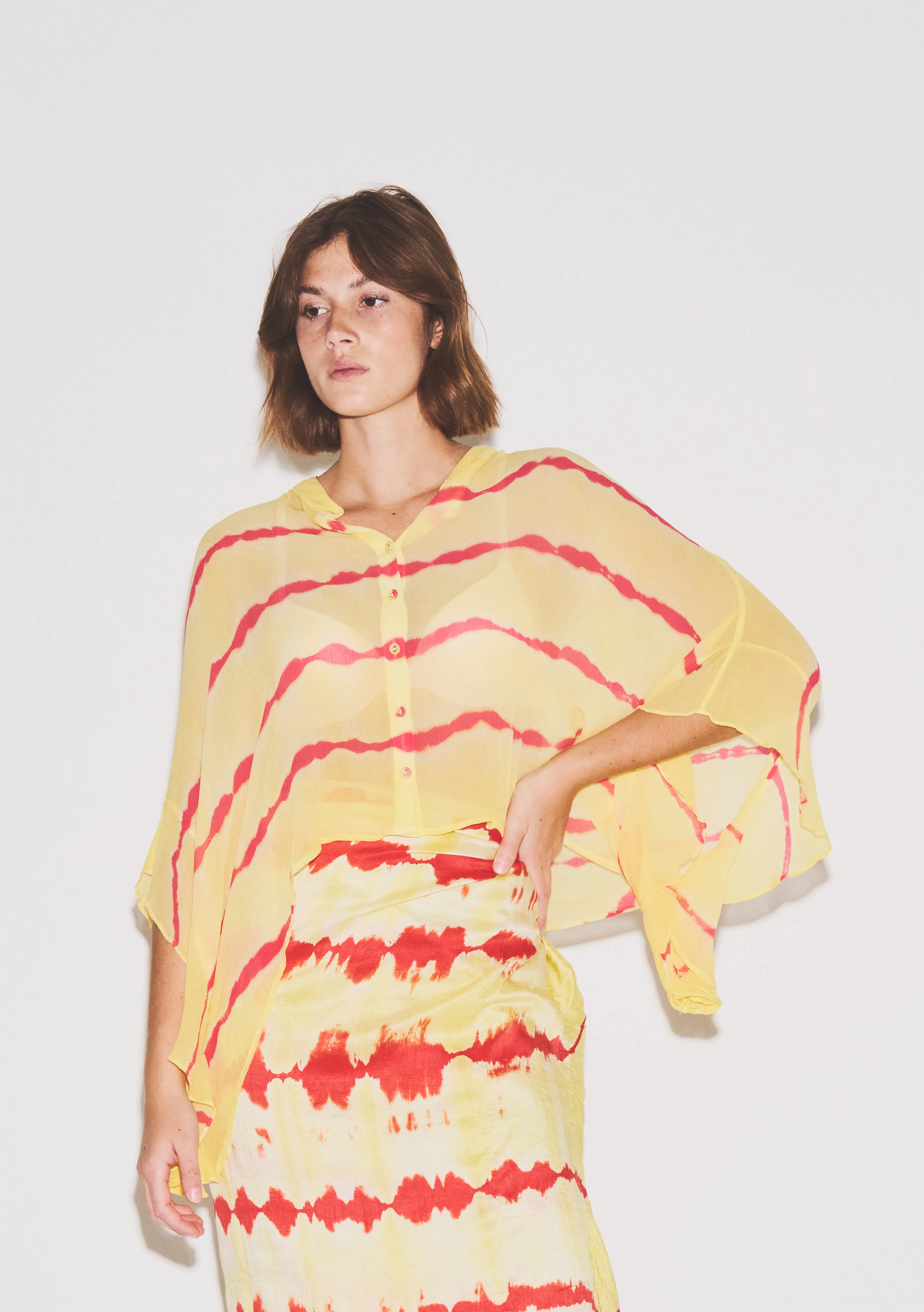 Button Front Scarf Top | Crinkle Viscose