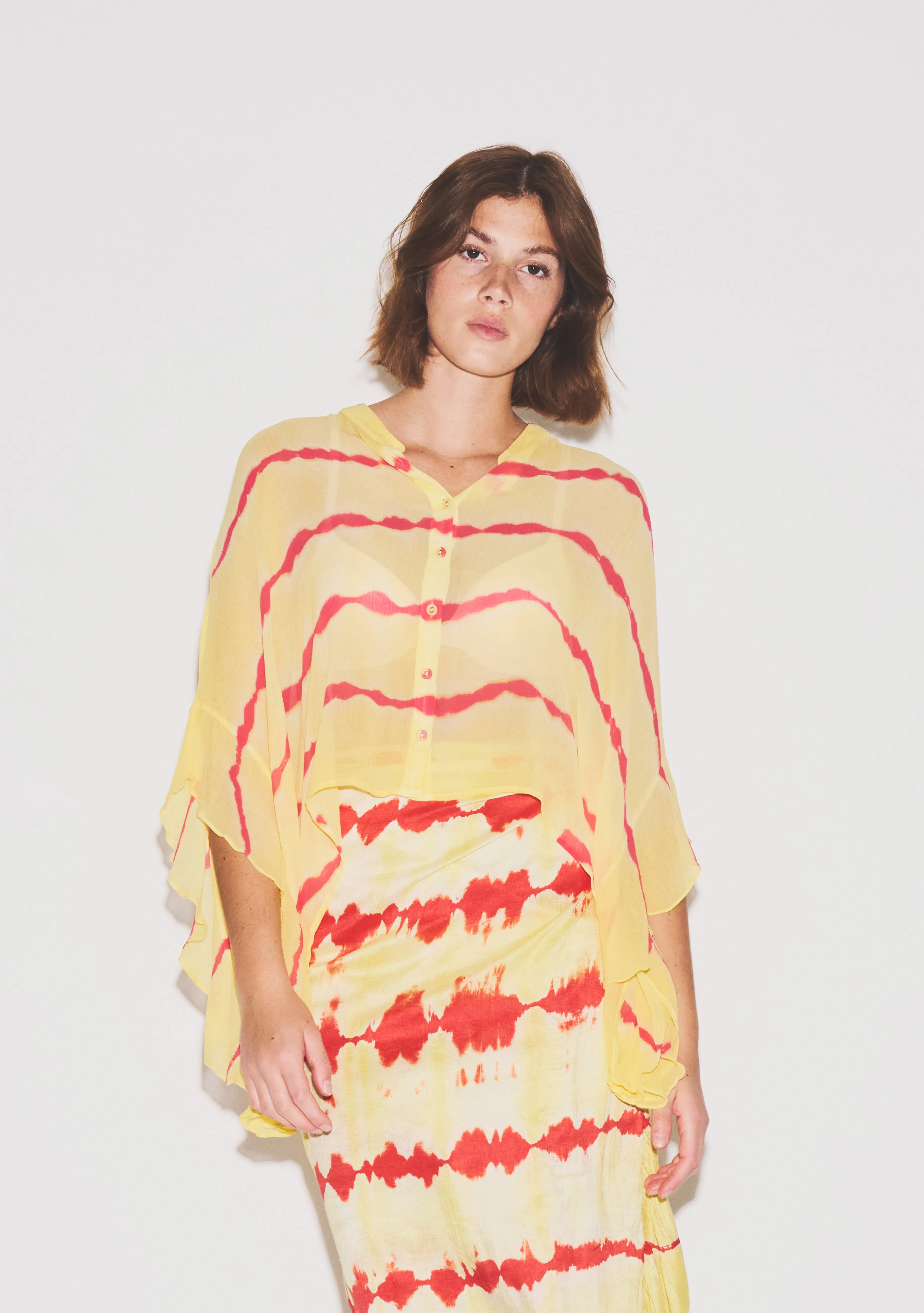 Button Front Scarf Top | Crinkle Viscose