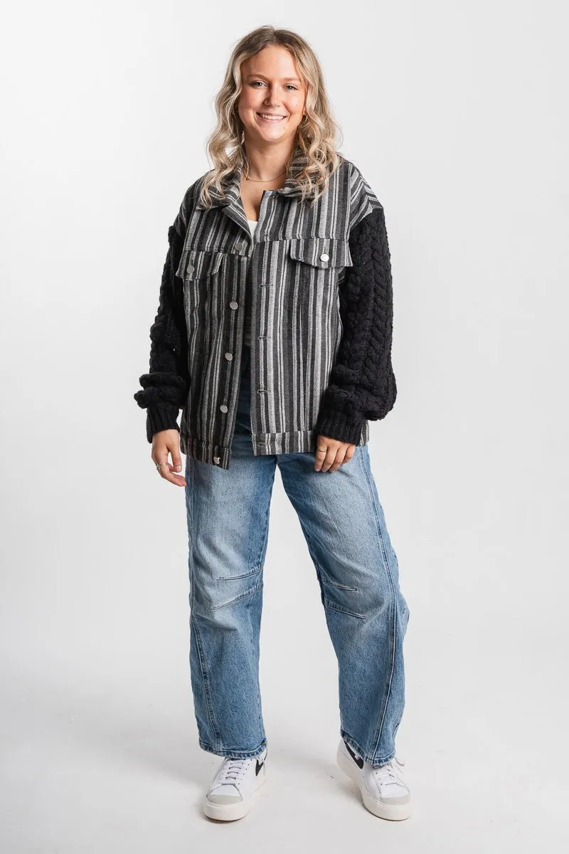 Cable knit sleeve jacket black