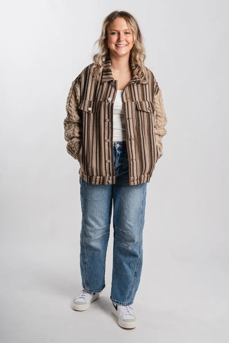 Cable knit sleeve jacket mocha