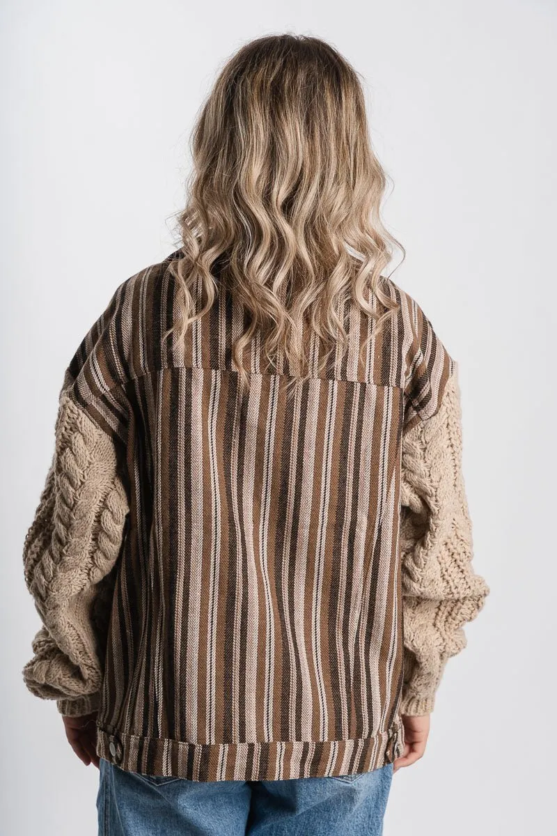 Cable knit sleeve jacket mocha