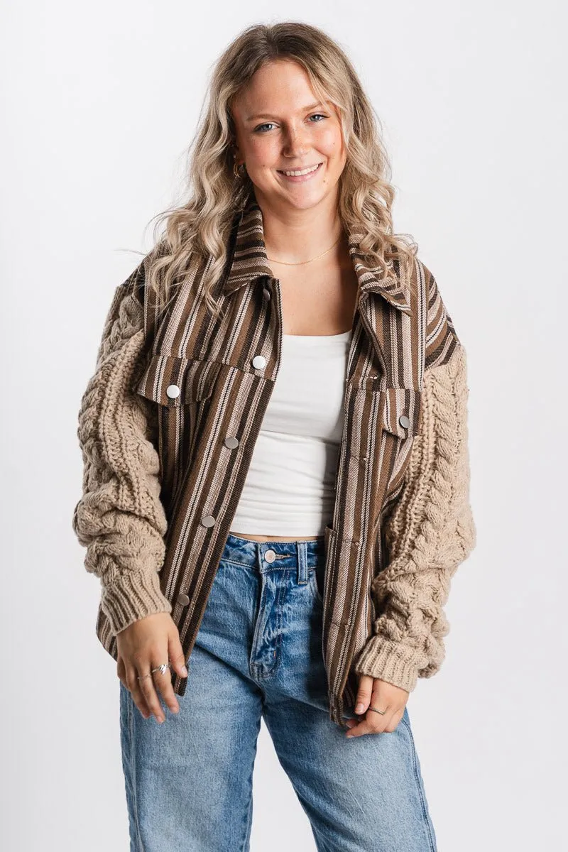 Cable knit sleeve jacket mocha