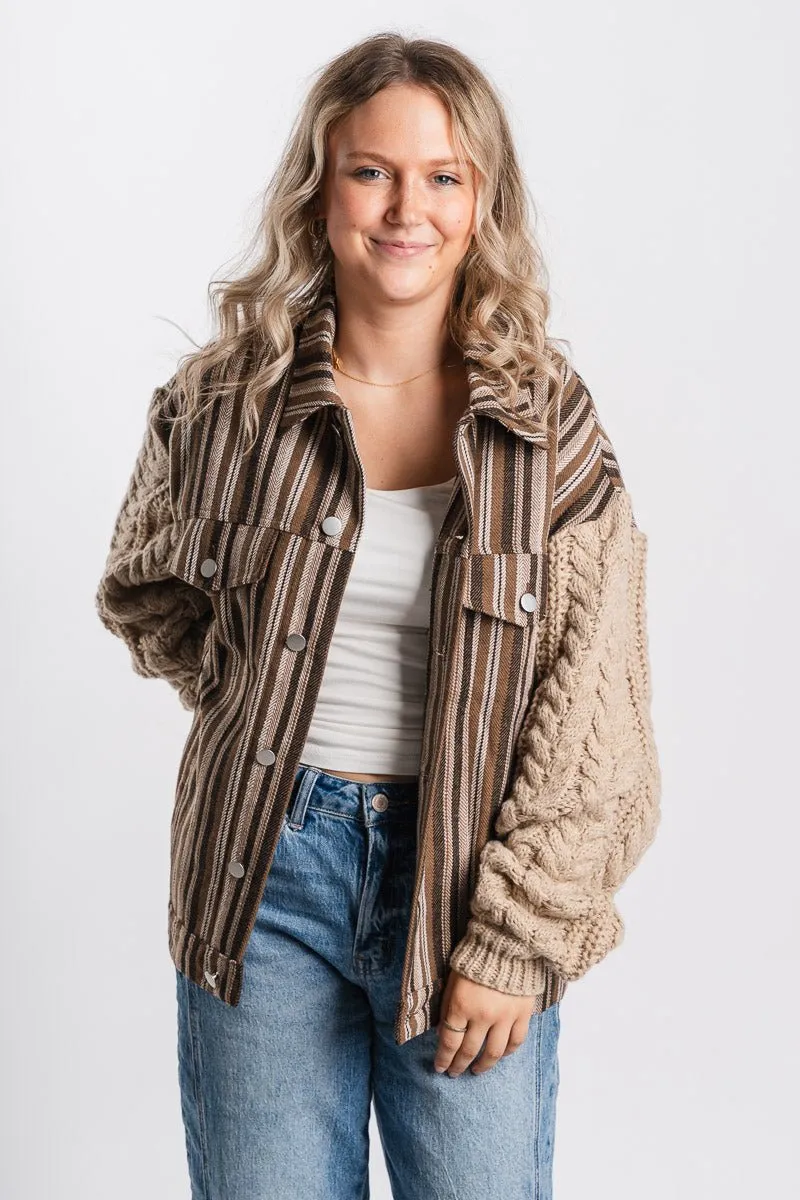 Cable knit sleeve jacket mocha