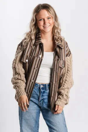 Cable knit sleeve jacket mocha