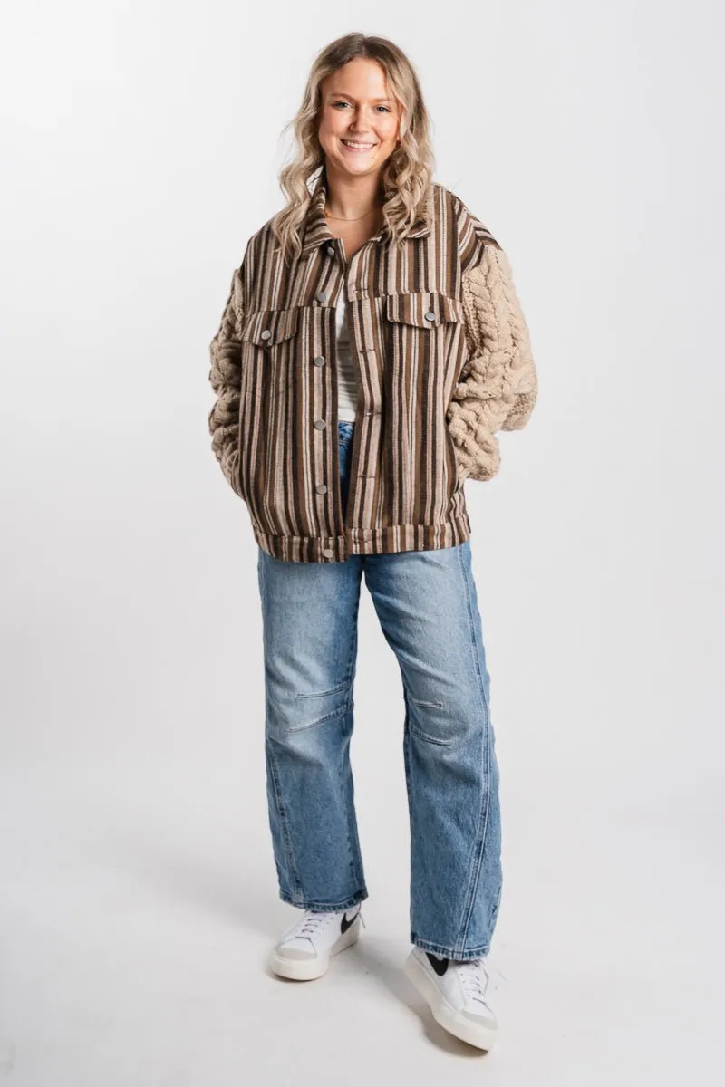Cable knit sleeve jacket mocha