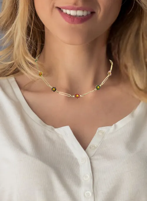 Candace Flower Paperclip Necklace