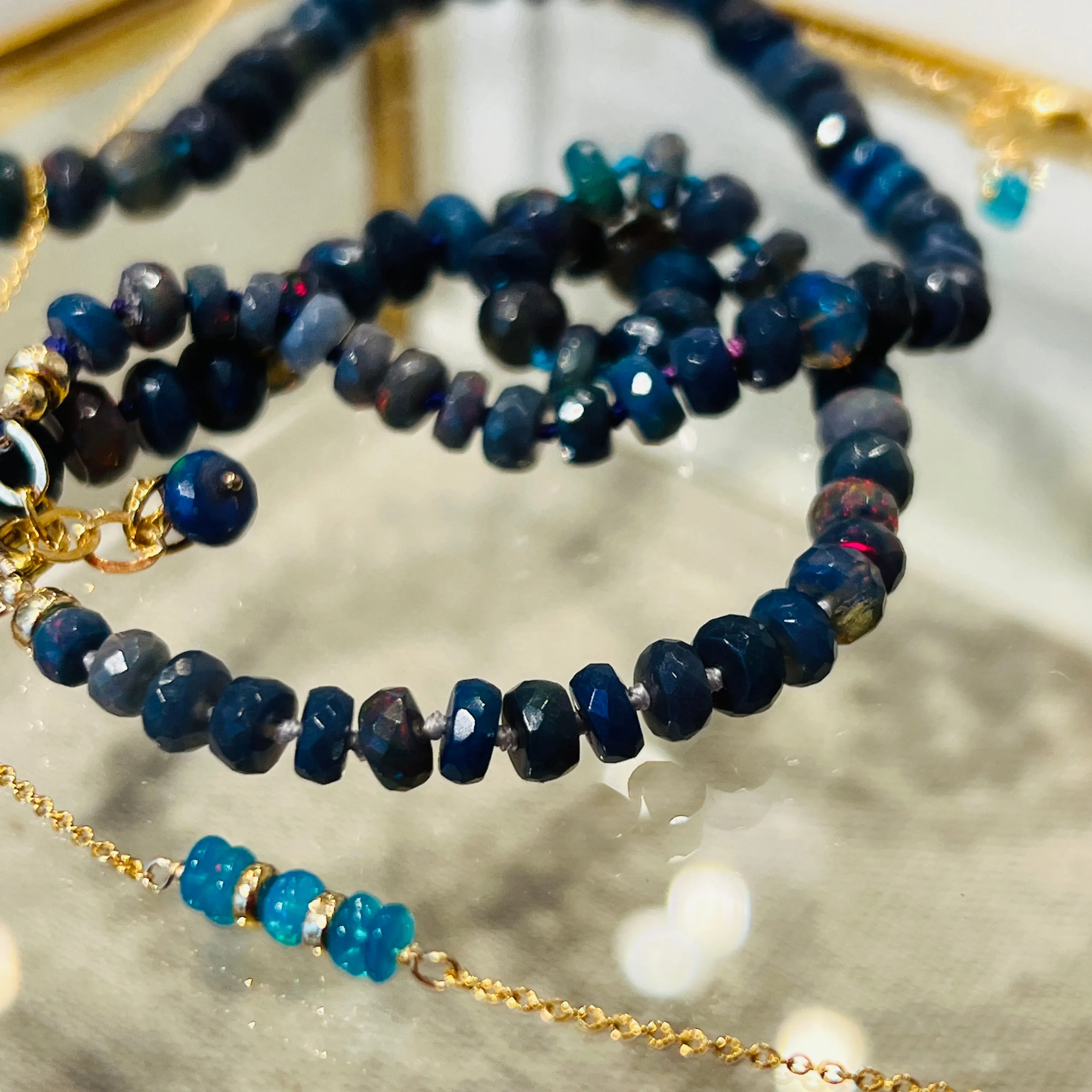 Caribbean Blue Welo Opal Layering Necklace