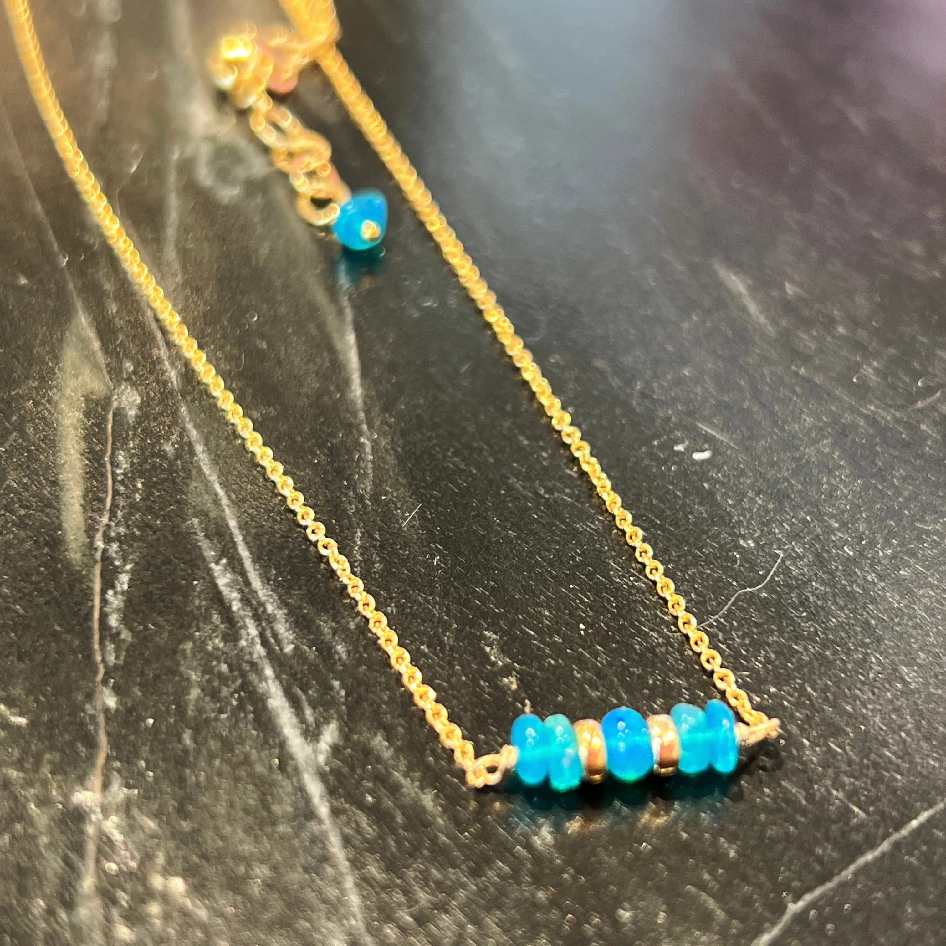 Caribbean Blue Welo Opal Layering Necklace
