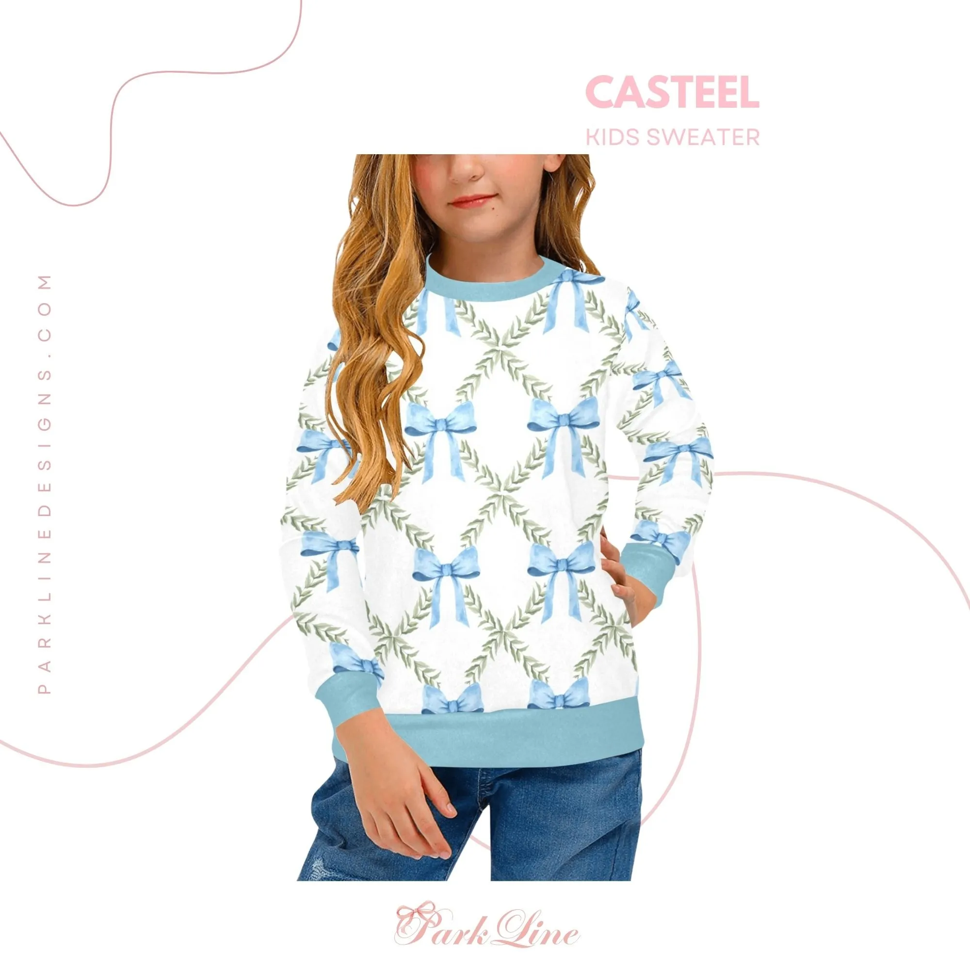 Caroline Crew Neck Sweatshirt | Soft Pink and Blue All Over Print | Cozy Fall & Winter Wardrobe Essential