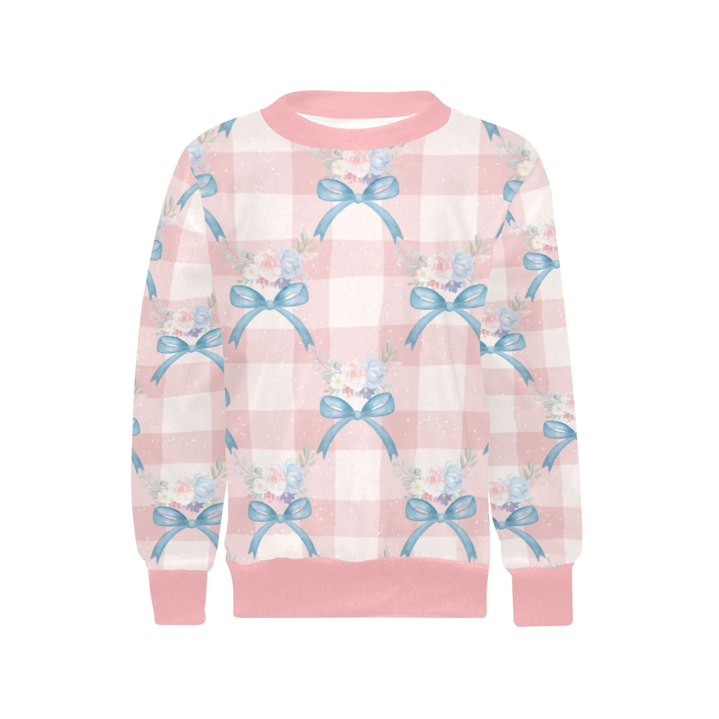 Caroline Crew Neck Sweatshirt | Soft Pink and Blue All Over Print | Cozy Fall & Winter Wardrobe Essential
