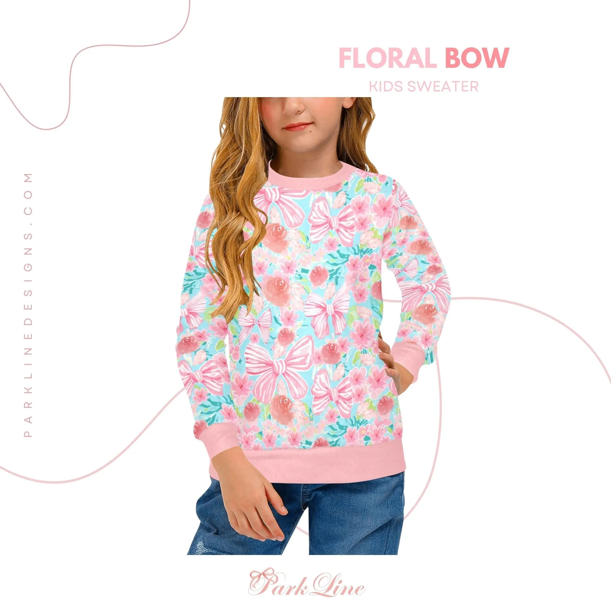Caroline Crew Neck Sweatshirt | Soft Pink and Blue All Over Print | Cozy Fall & Winter Wardrobe Essential
