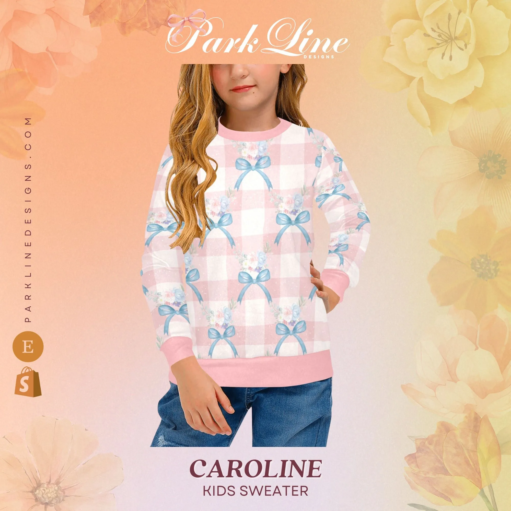 Caroline Crew Neck Sweatshirt | Soft Pink and Blue All Over Print | Cozy Fall & Winter Wardrobe Essential