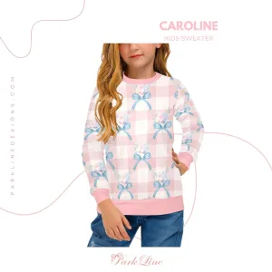 Caroline Crew Neck Sweatshirt | Soft Pink and Blue All Over Print | Cozy Fall & Winter Wardrobe Essential