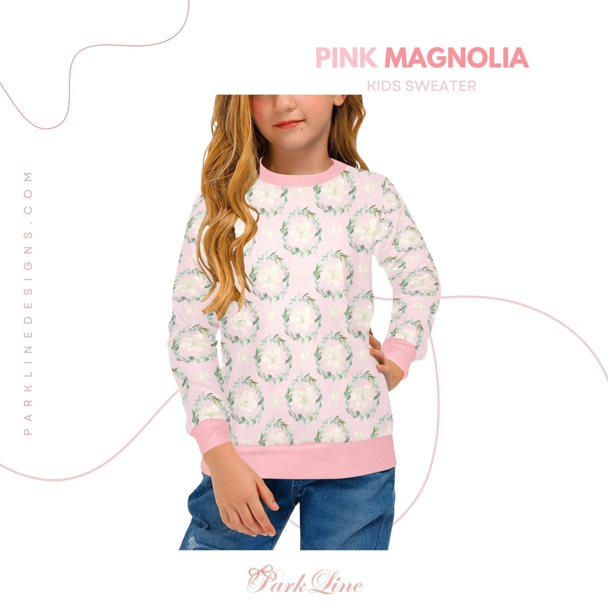 Caroline Crew Neck Sweatshirt | Soft Pink and Blue All Over Print | Cozy Fall & Winter Wardrobe Essential