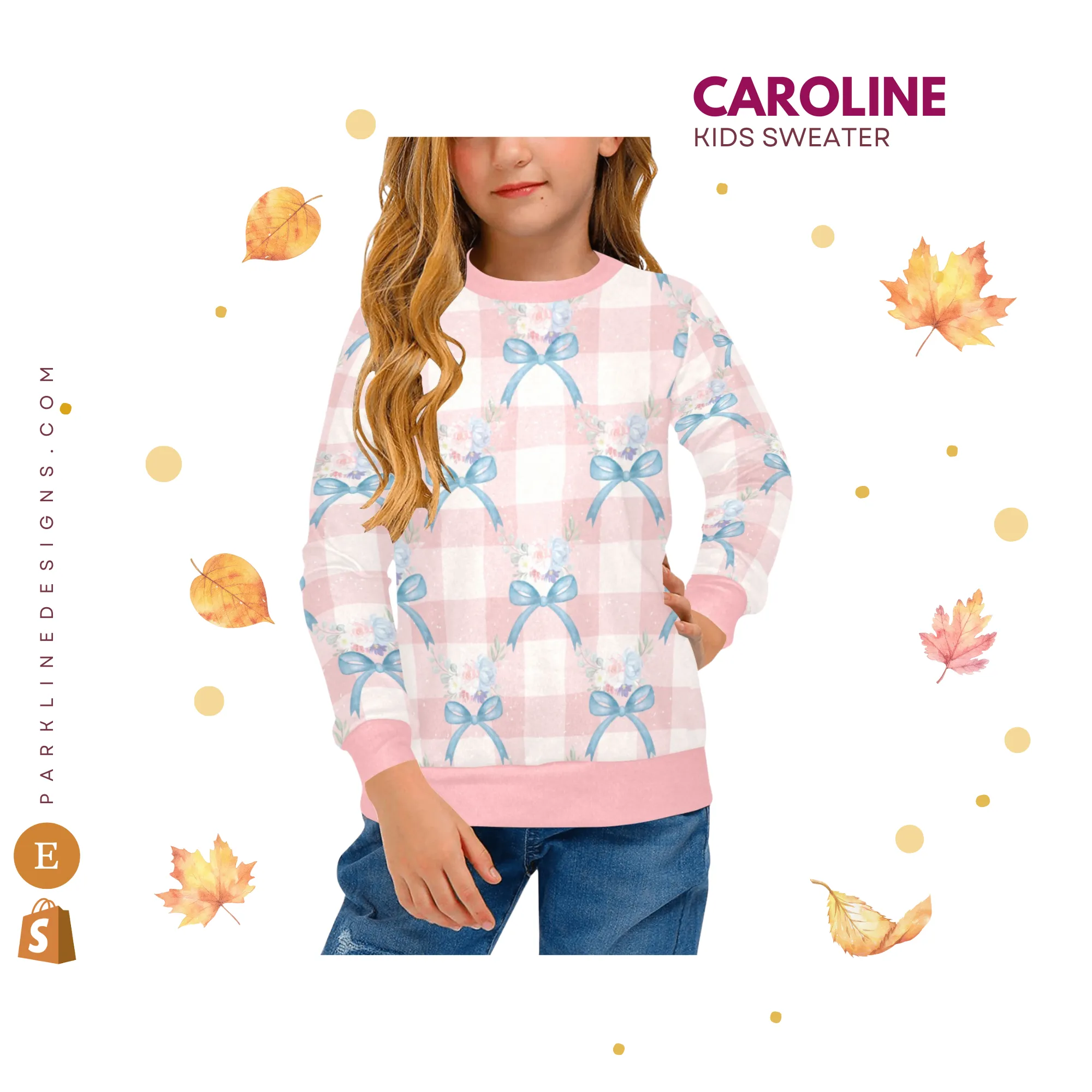 Caroline Crew Neck Sweatshirt | Soft Pink and Blue All Over Print | Cozy Fall & Winter Wardrobe Essential