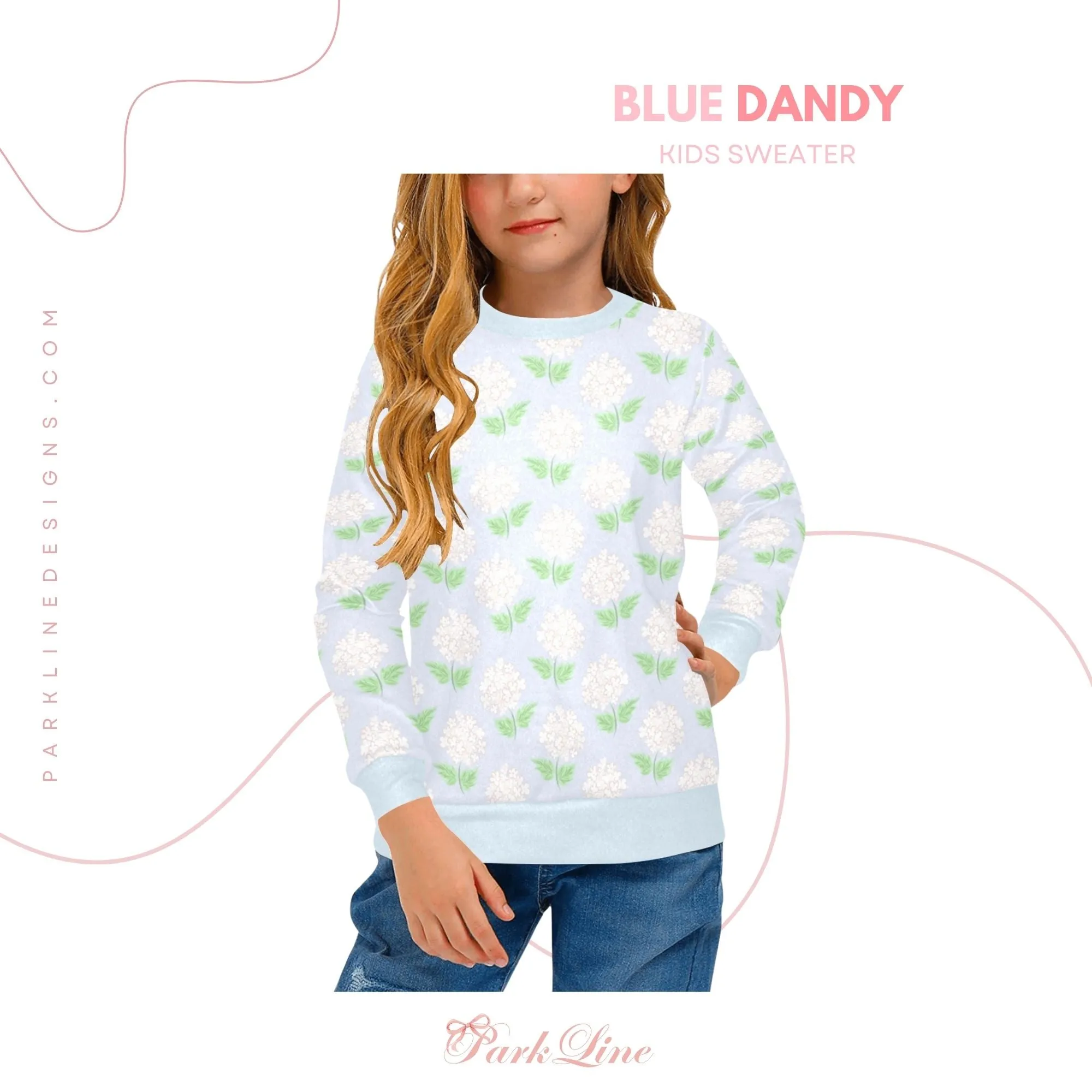 Caroline Crew Neck Sweatshirt | Soft Pink and Blue All Over Print | Cozy Fall & Winter Wardrobe Essential