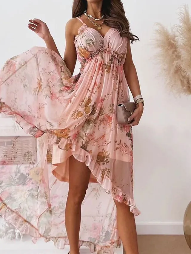 Casual Dress Swing Dress Slip Dress Mini Dress Pink Dusty Rose Gray Sleeveless Floral Plus High Low Spring Summer Spaghetti Strap Vacation  S M L XL for Women