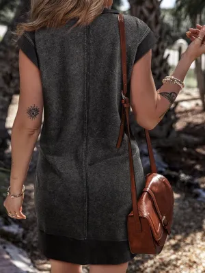 Casual Quarter Zip Sweatshirt Mini Dress