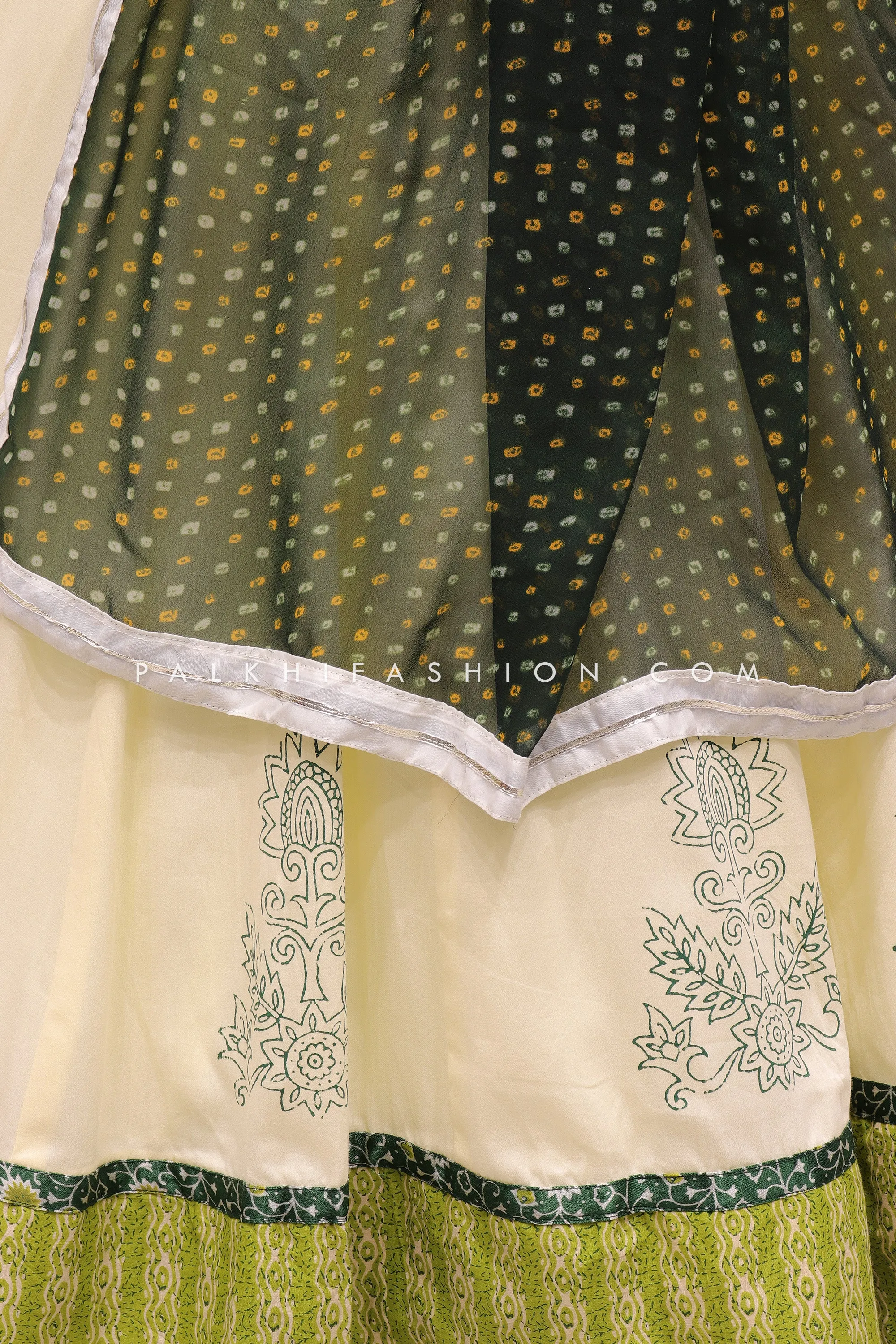 Chartreuse Cotton Delight: Hand-Block Printed Navratri Chaniya Choli