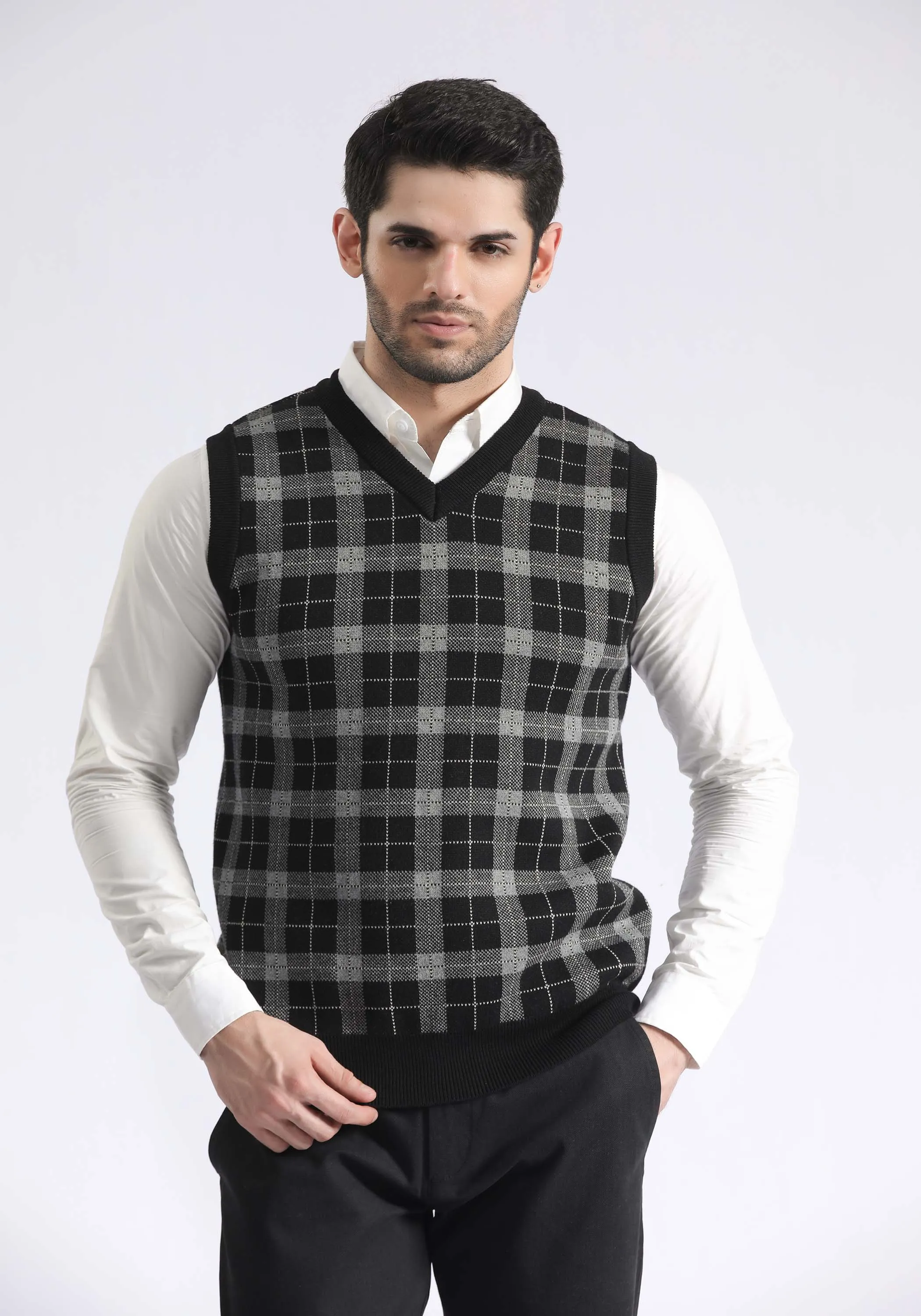 Check Texture Sleevles Sweater