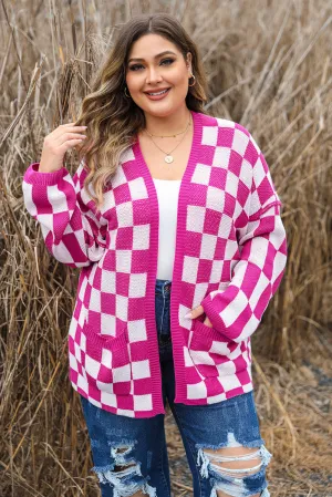 Checkered Pattern Plus Size Cardigan