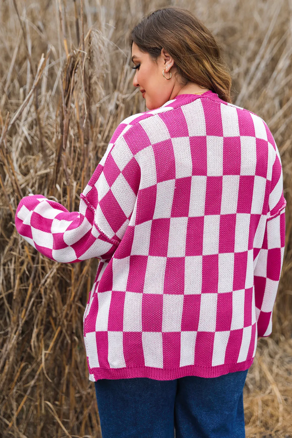 Checkered Pattern Plus Size Cardigan