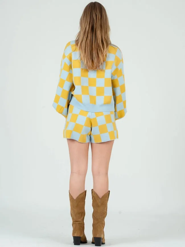 Checkered Sweater Top & Shorts Set-Chart. Sage