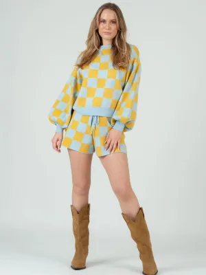 Checkered Sweater Top & Shorts Set-Chart. Sage
